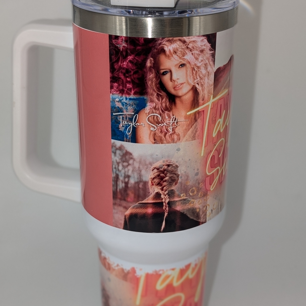 Taylor Swift Travel Tumbler - Pink and White (New)